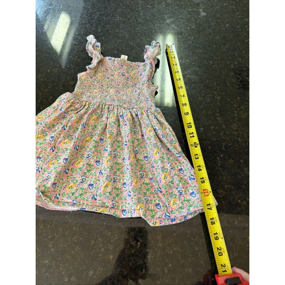 Ralph Lauren Toddler Dress Sz 12m Smocked Sundress Knit Cotton Floral‎ Flutter